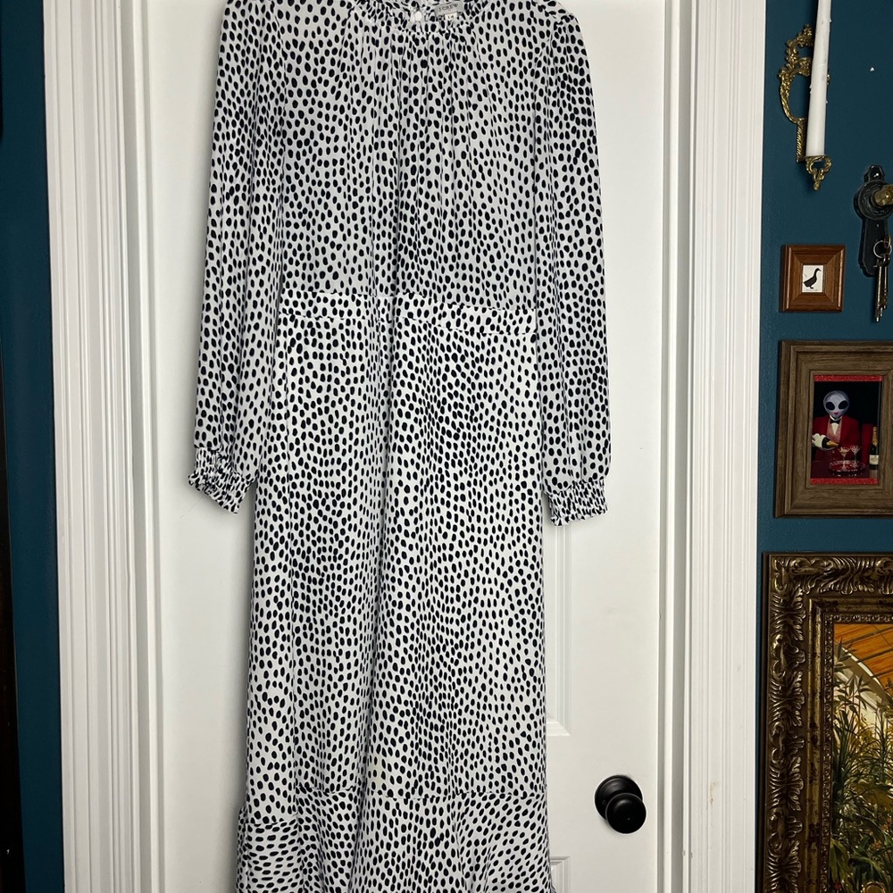 J. Crew Black and White Sheath Dress with Bishop Sleeves